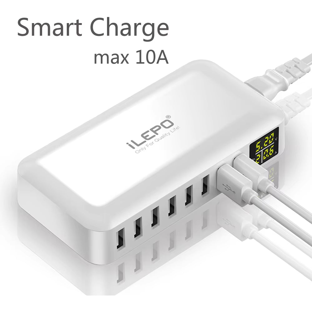 60W 8 Port USB Fast Charger QC3.0 HUB Smart Quick Charge LED Display Multi USB Charging Station Mobile Phone Desktop Home