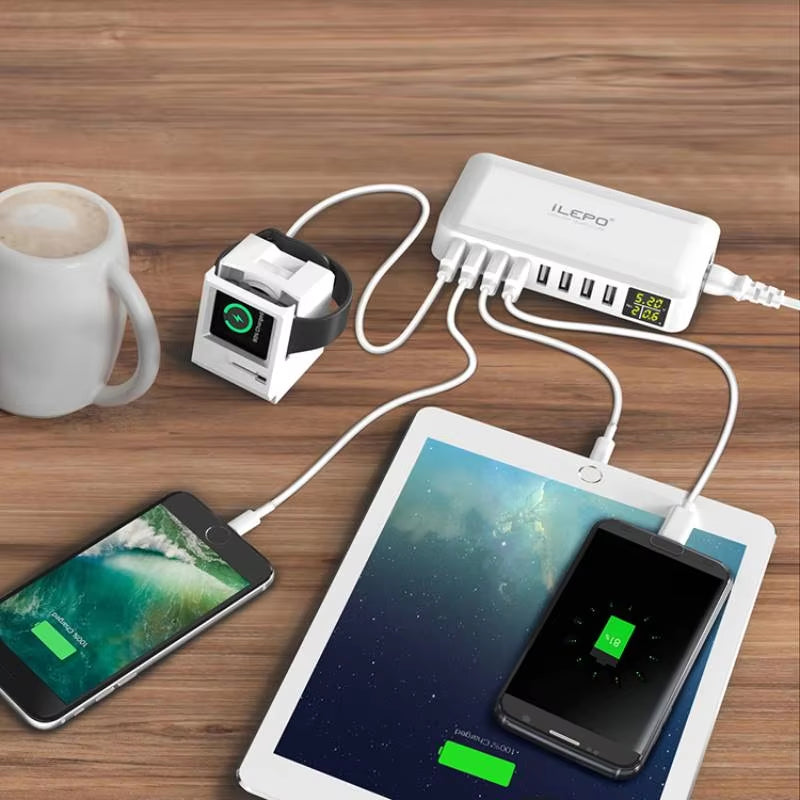 60W 8 Port USB Fast Charger QC3.0 HUB Smart Quick Charge LED Display Multi USB Charging Station Mobile Phone Desktop Home